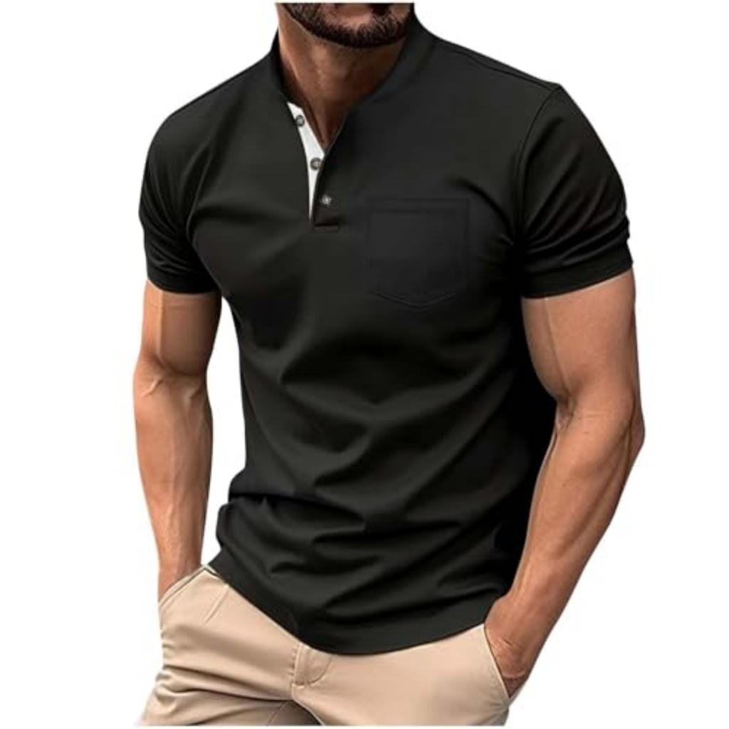 Men's Color Slim Fit Basic Short Sleeve Button Pocket Casual T,shirt Top
