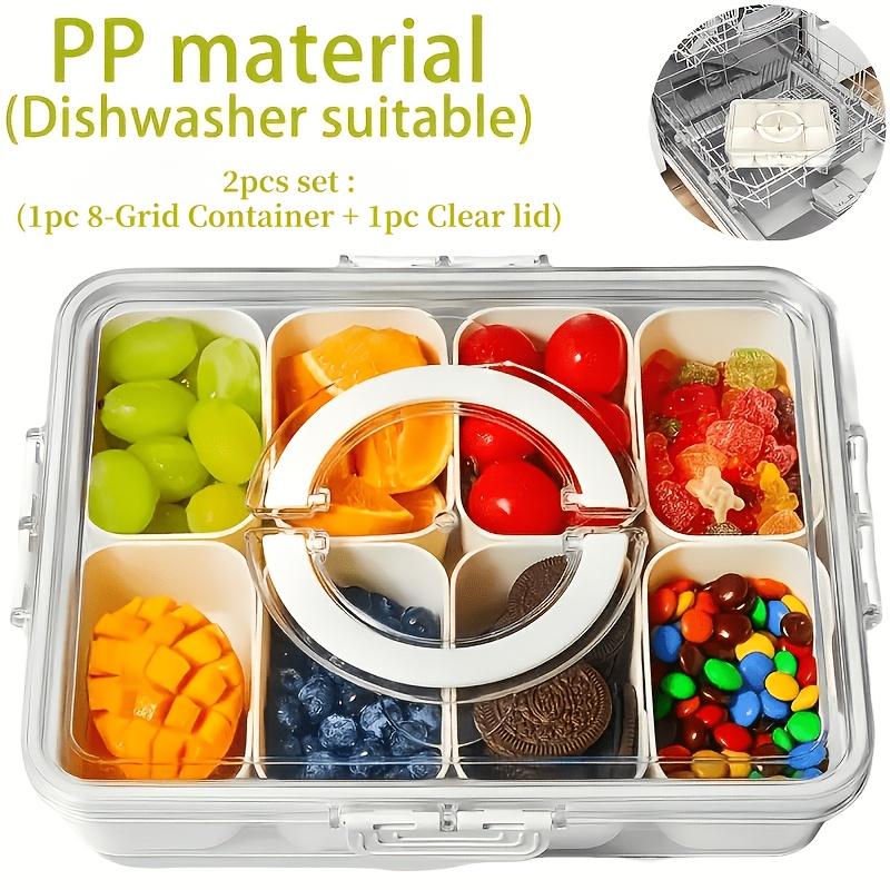 Portable Sectioned Snack Tray. Four-sided Snap-lock with a Sealed Lid. Suitable for Refrigerator and Kitchen Food Storage and Organization