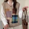 DIMANAF 2024 Winter Autumn Women Plaid Sleeveless Vest Sweaters Knitting Fashion Oversize Casual Style Loose Sweater