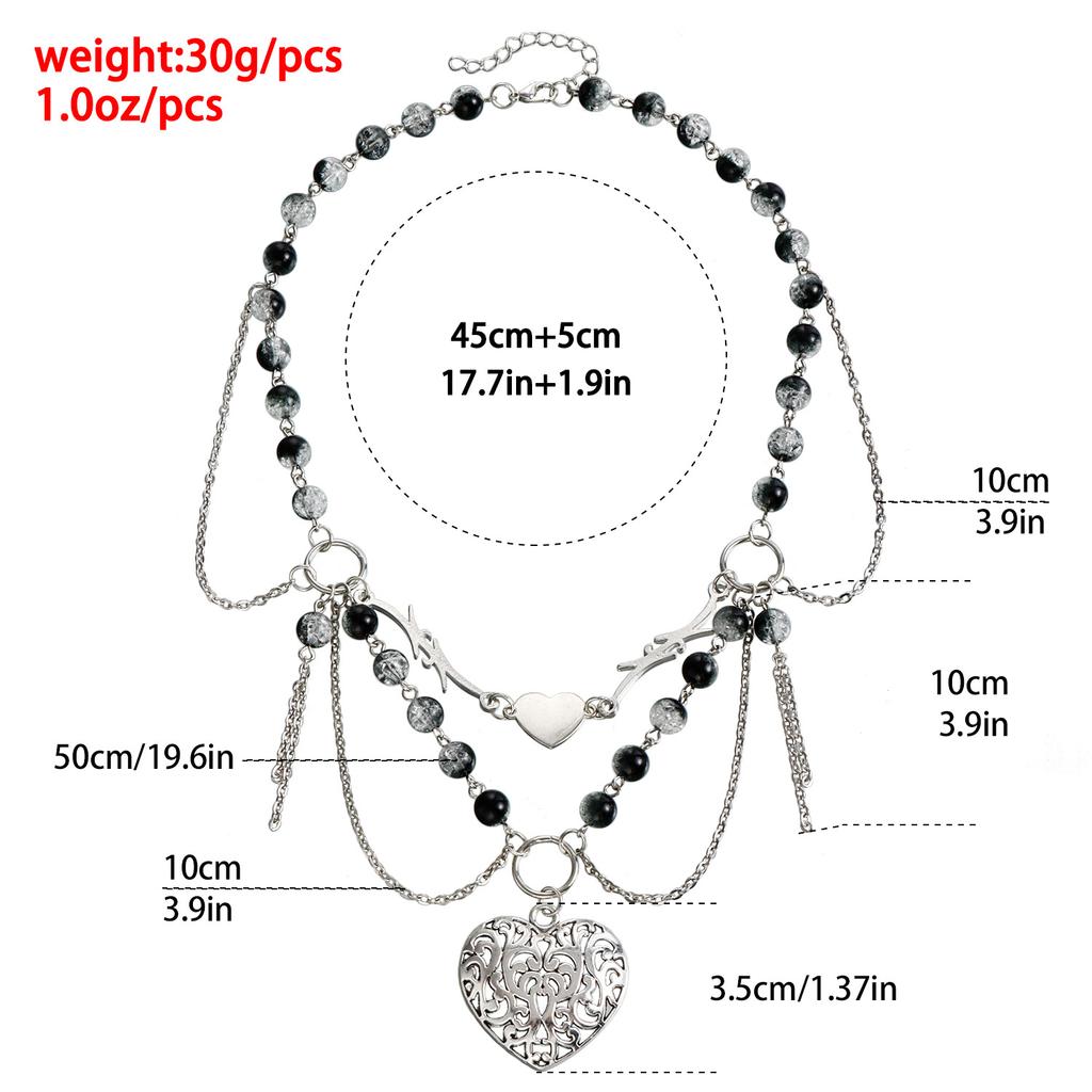 Accessories, Design Double-Layer Beaded Tassel Exaggerated Love Peach Heart Pendant Necklace Female Versatile