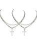 able Double Chain Set + Cross, Unisex - 3mm Layered Cuban Chain Necklace Set Minimalist Jewellery Gift 20-24 Inches Gift