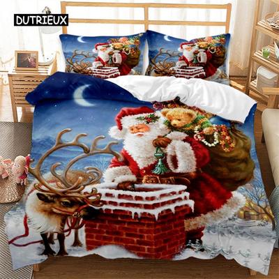 Buon Natale Copripiumino Babbo Natale Pupazzo di Neve Set Biancheria da Letto Microfibra 2/3 pezzi Copripiumino Cartone Animato Regali di Natale Decorazione Bambini