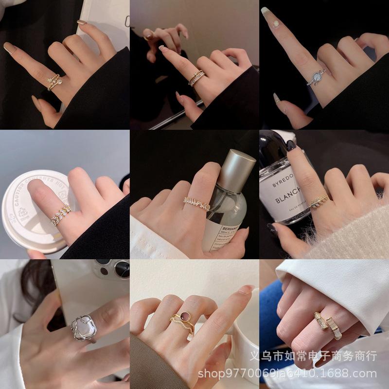 [Copper Products] Diamond-Encrusted Zircon Niche Design Opening Simple Ring Ring Woman