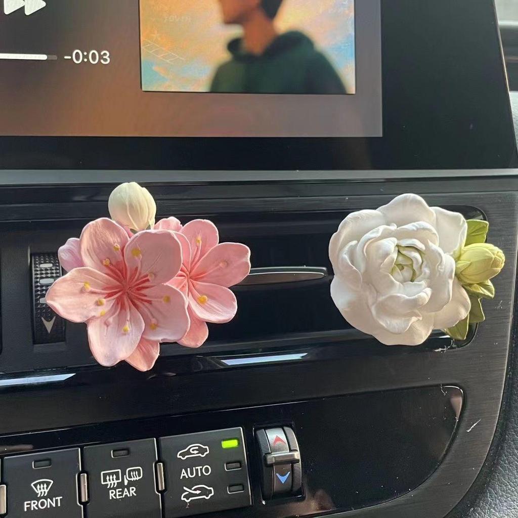 Jasmine Car Air Freshener - Floral Vent Decoration & Stone Diffuser, High-End Fragrance.
