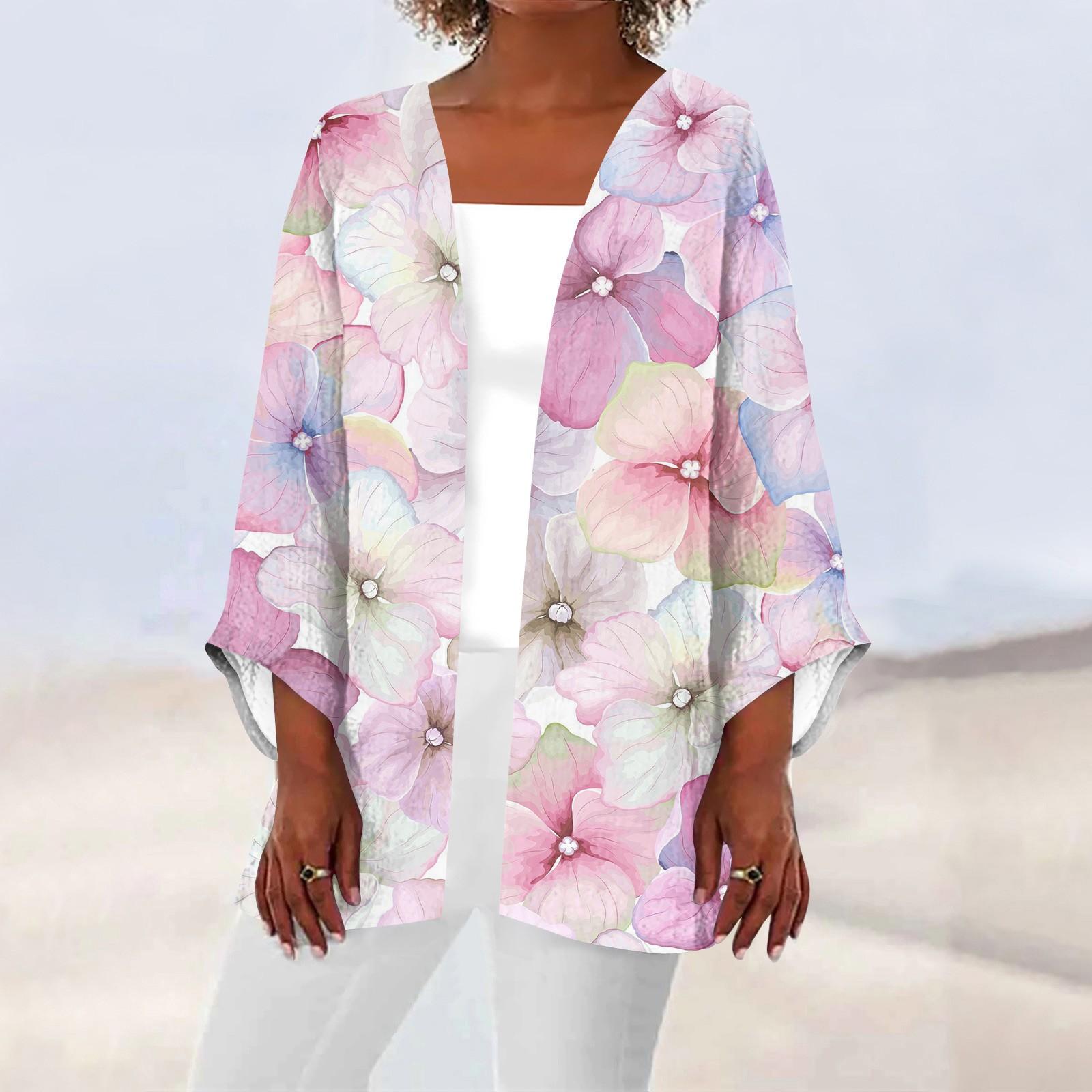 Women s Casual Fashion Caot Retro Printed Lightweight Medium Length Jacket Cardigan XXXL розовый