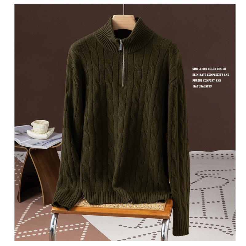 2025 Puyuan Women's Casual Cable Knit Stand Collar Zipper Sweater - 100% Wool, Autumn/Winter Collection.