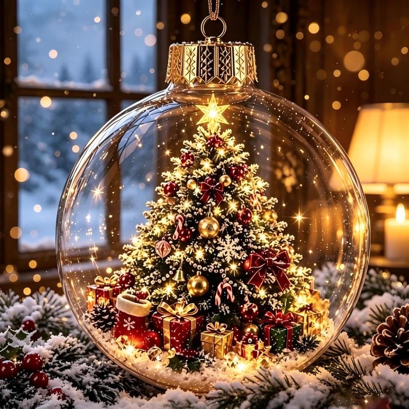 3D Christmas Snow Globe Ornament Xmas Tree Santa Snowman Glowing Hanging Decor Home Party Christmas Accessories New Year Gifts 7