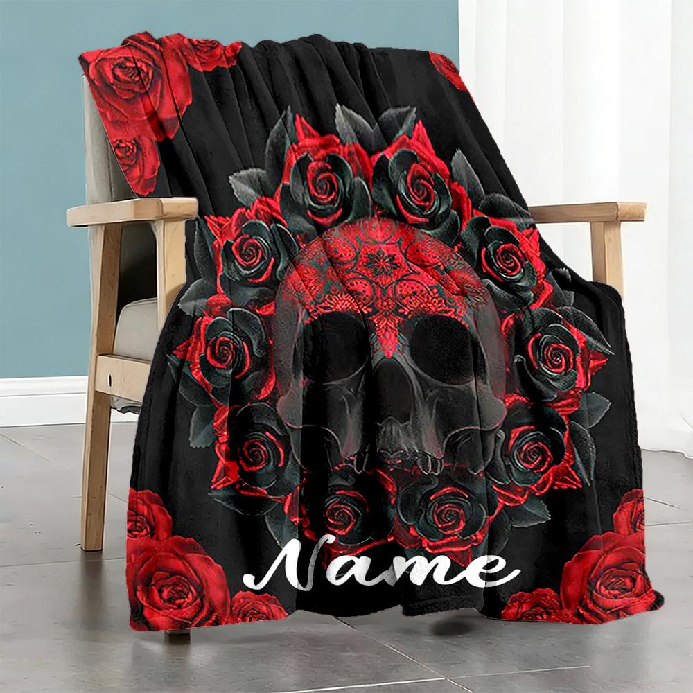 Skull Flower Customize Text Blanket Throw Customizable Blanket Durable Comfort Versatile for Couch Office Picnics Living Room Four Seasons Universal