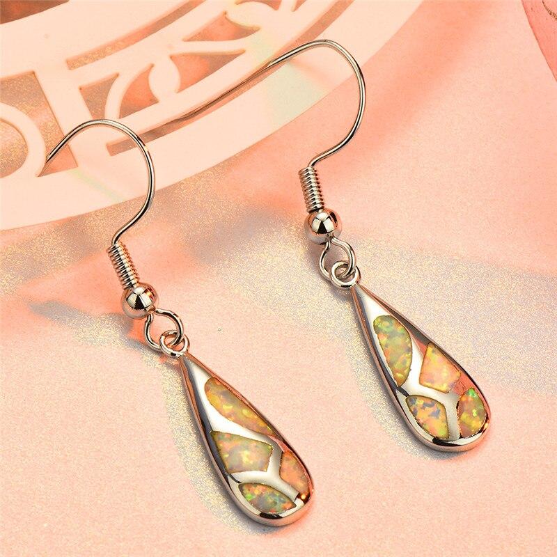Luxe Style Teardrop Stone Blue White Fire Opal Earrings For Women 925 Sterling Silver Filled Long Dangle Drop Earrings Jewelry