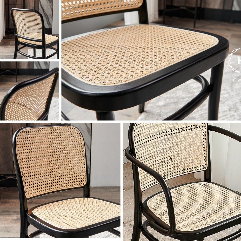 Homlly Natural Rattan Solid Wood Dining Chair