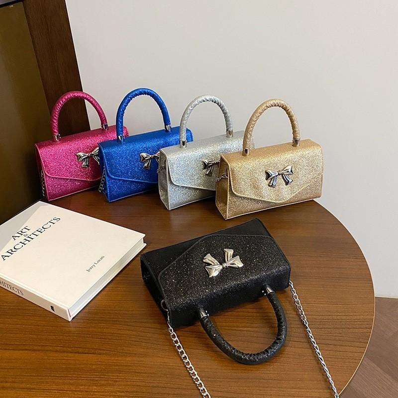 Gentle And Fashionable Bow And Shiny Single Shoulder Chain Bag For Daily Outings