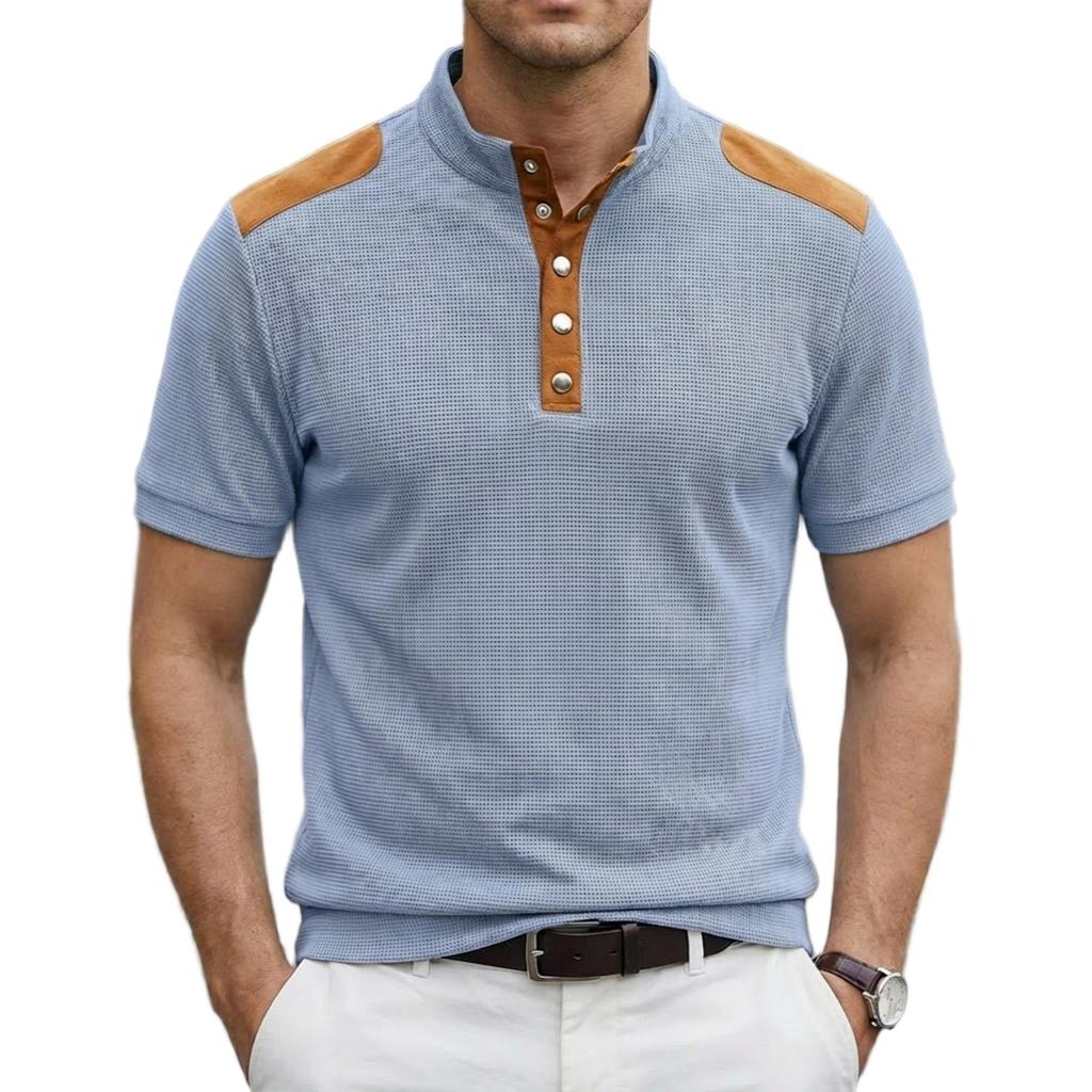 Herren Lässig - Gewebtes Hemd mit Kragen, Farbblock, Leicht, Atmungsaktiv, Kurzarm