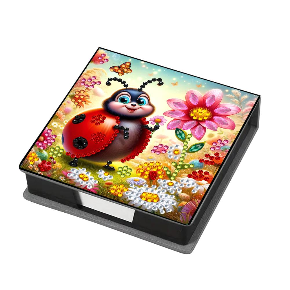 Leather Animals Gem Painting Memo Pad Holder Mosaic Kit Pattern Diamond Art Note Box with 160 Sheets of Paper for DIY Art Craft