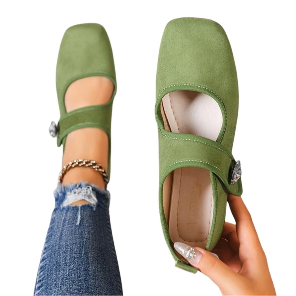 Women's Plus Size Casual Square Toe Flats with Rhinestone Decoration Adjustable Strap Comfortable Slip-On Shoes Suitable for Daily Wear