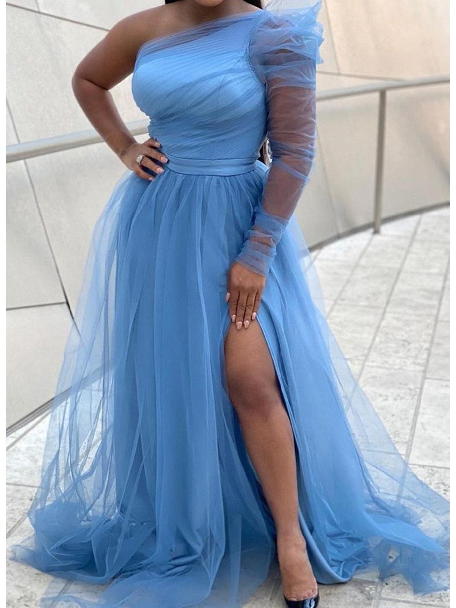 

«Свободное сетчатое платье-трапеция 2021 года, весна/лето, большие размеры» 5XL светло-синий