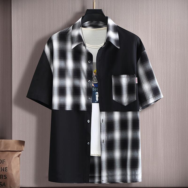 11XL Men's Short-sleeved Tide Brand Loose Plus Fat Plus Size Summer Men's Casual Half-sleeved Plaid Temperament Shirt Jacket