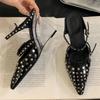 Fashion Eilyken 2025 New Design Rivet Crystal Wedges Heels Slippers Women Narrow Band Buckle Strap Elegant Pumps Mules Shoes