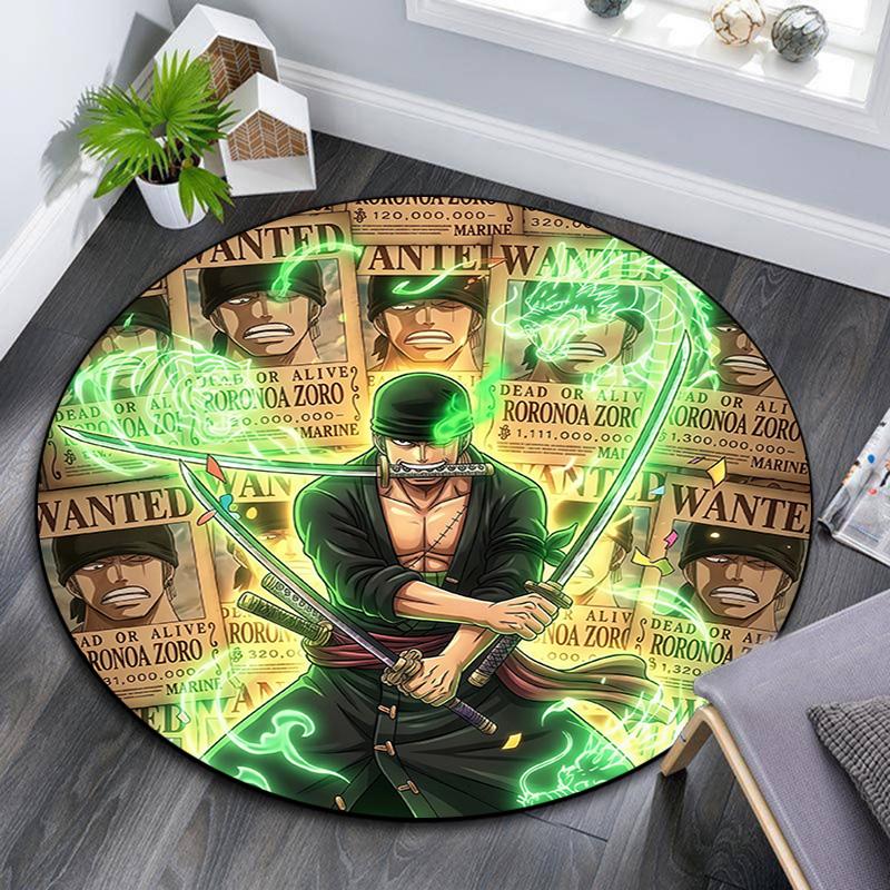 Roronoa Zoro Round Area Rug,Carpet Rug for Living Room Bedroom Sofa Playroom Decor,Non-slip Floor Mat