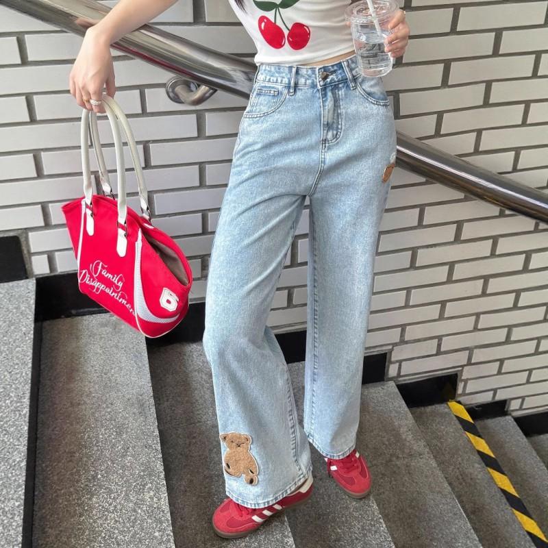 

National Style Embroidered Jeans Women s New s Eve Loose Small Man Narrow Version Straight Wide-leg Pants High Waist L светло-синий
