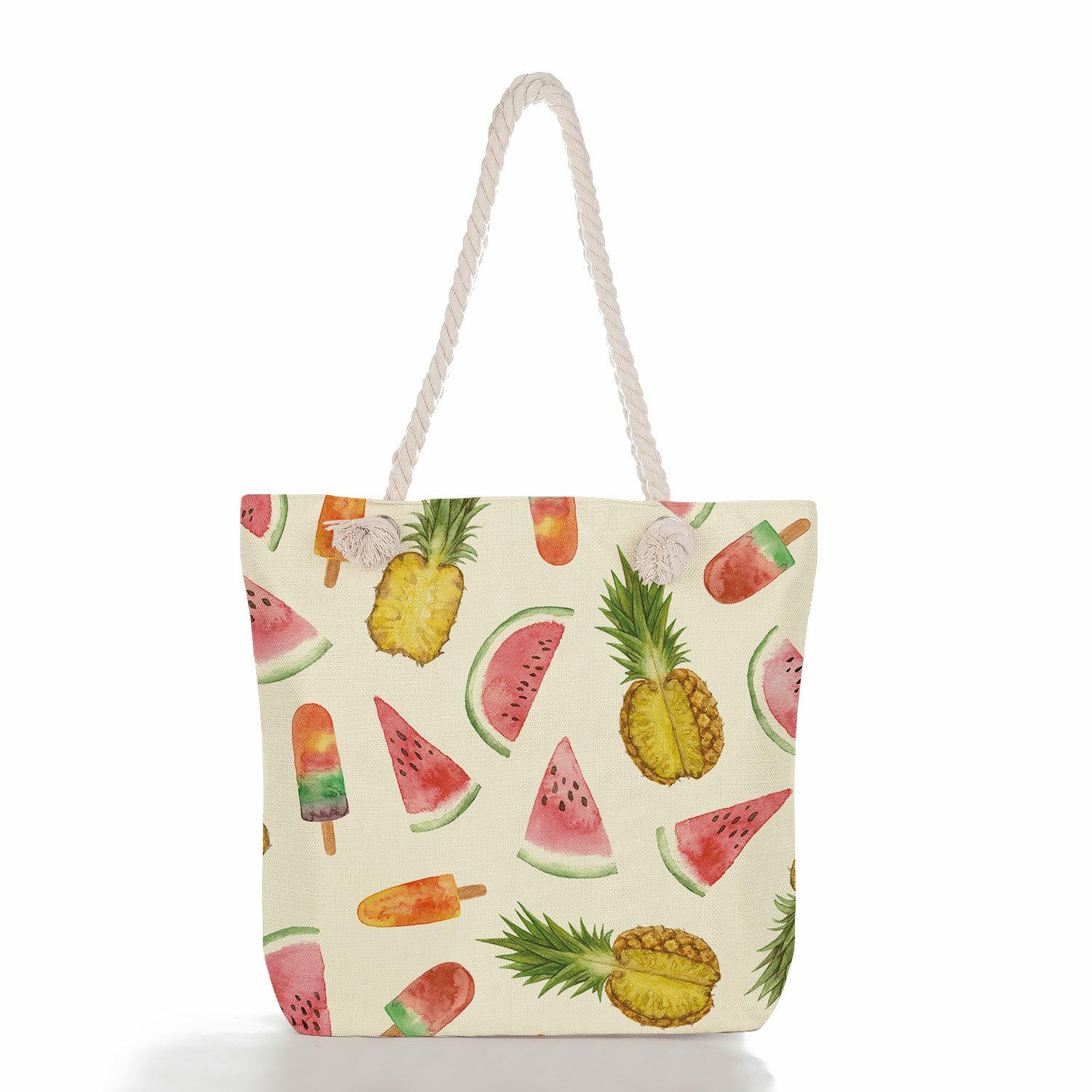 

Multifunctional fruit Printed Thick Rope Shoulder Beach Bag Casual large capacity handbag 0117