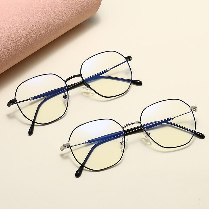 New Simple Polygonal Anti-blue Glasses Frame, Students Can Be Equipped with Degree Myopia Glasses, Plain Metal Flat Glasses