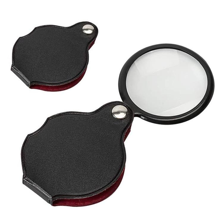 

50Mm Handheld Magnifying Glass 8X Leather Pocket Magnifier Single Glass Lens Mini Size Reading Loupe Portable Black Gift Lupa 50MM