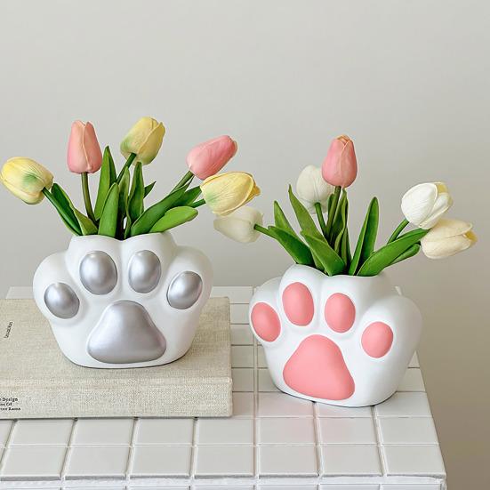 Cat Paw Vase Soft Enamel Artistic Flower Arrangement Vase TV Cabinet Home Living Room Decoration Accessory