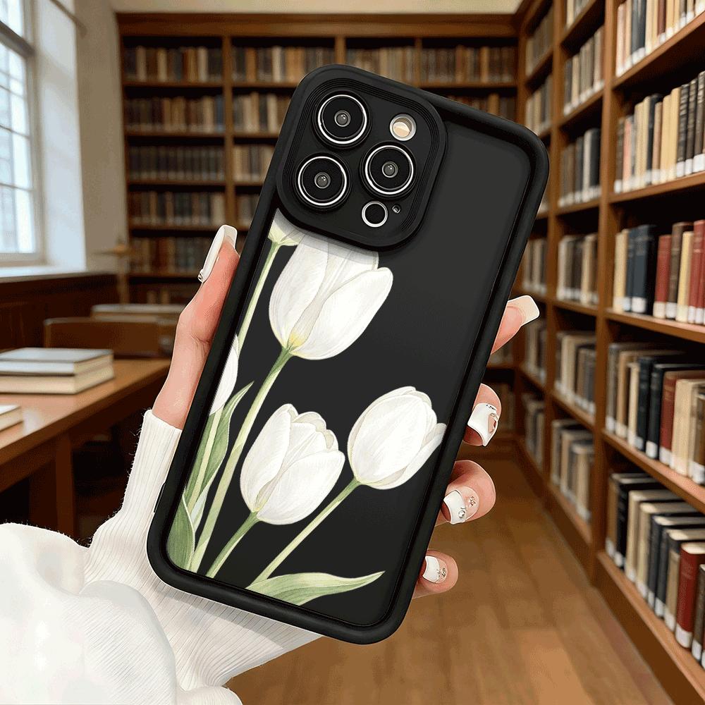 White Tulips Watercolor Phone Case for iPhone 17 16 15 14 13 12 11 Pro Max Plus Anti Scratch, Gel Flexible Protective