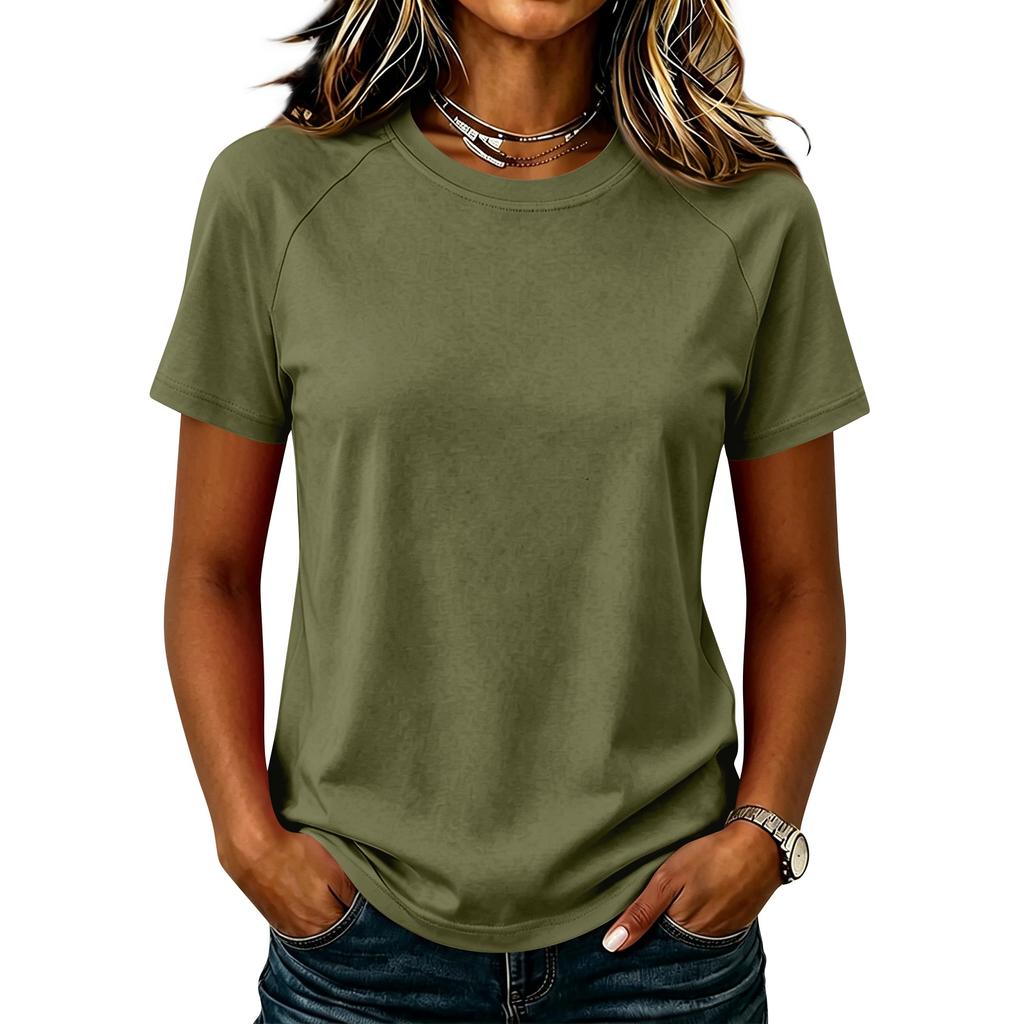 Women's Fashion Raglan Sleeve Solid Crew Neck Casual Short Sleeve Top Lightweight Comfortable Fit Soft Fabric