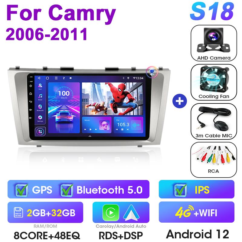 2 Din Android 12 Autoradio Für Toyota Camry 7 XV 40 50 2006 - 2011 Multimedia Video Player GPS 4G Carplay Auto Stereo Head Unit