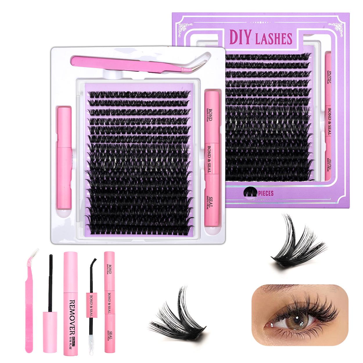

320-Cluster False Eyelashes Set: Includes Glue, Remover, Tweezers, and Individual Lashes (50P, 60P, 80P, 100P Options) 16-row single box