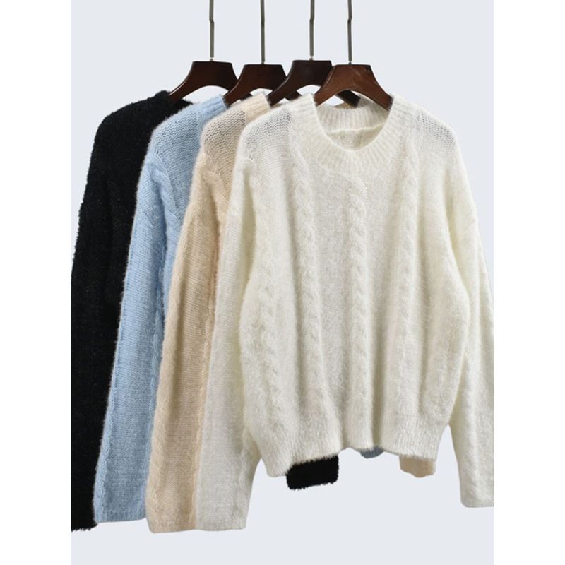 Autumn and Winter Round Neck Loose Idle Style Temperament Slimming Long Sleeve Pullover Thick Soft Glutinous Knitted Bottoming Shirt Women