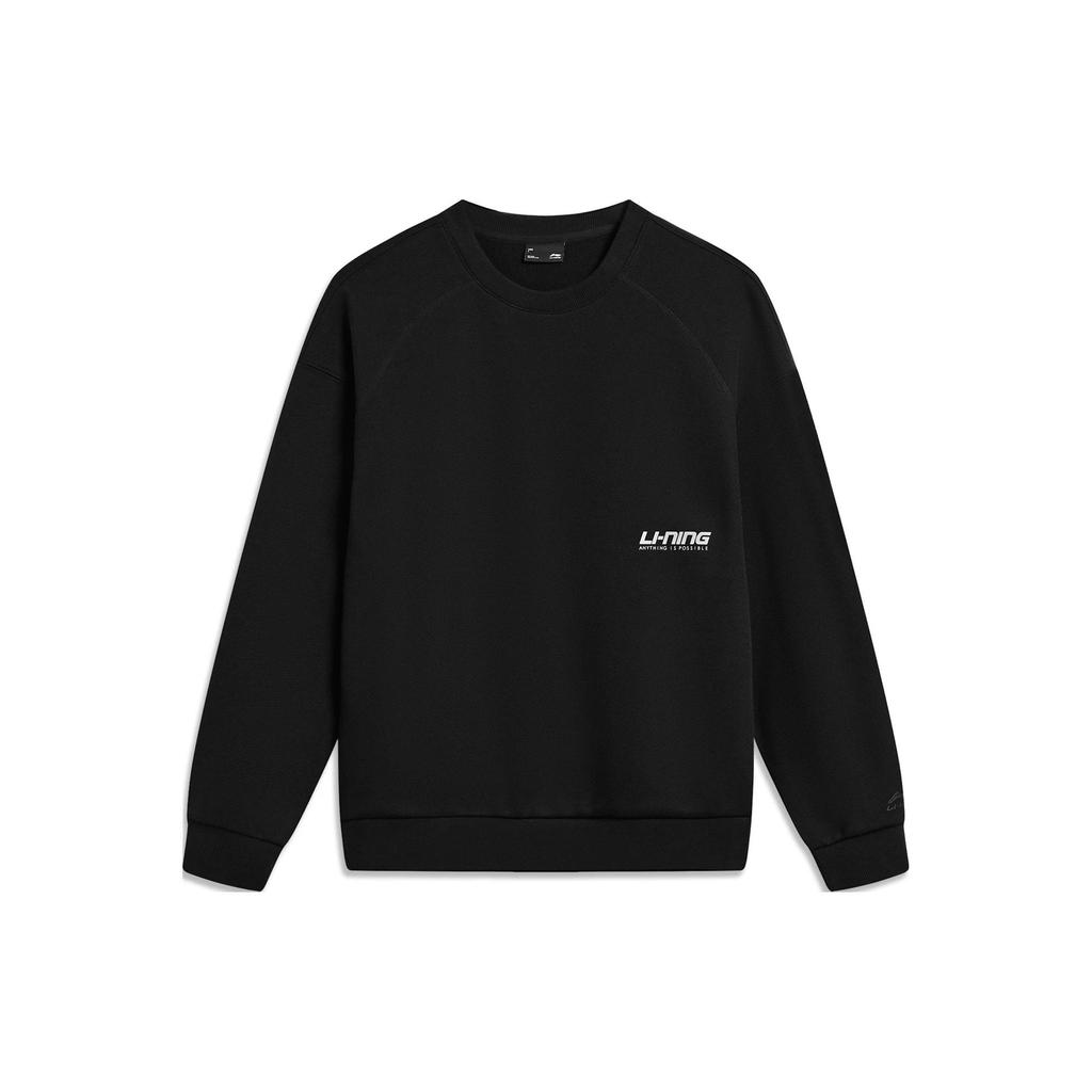 Li Ning Sports Lifestyle Series Letter Print Fleece Warm Reflective Pullover Crewneck Sweatshirt Unisex Sweatshirt Black AWDTB41-6