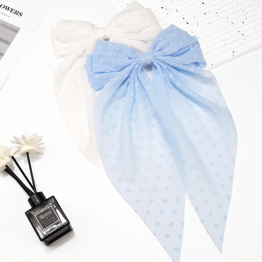 2Pcs Fashion Chiffon Bow Hair Clip Elegant Women Solid Spring Clip Hair Pin Retro Bow Hairpins Simple Headband Girls Hair Access