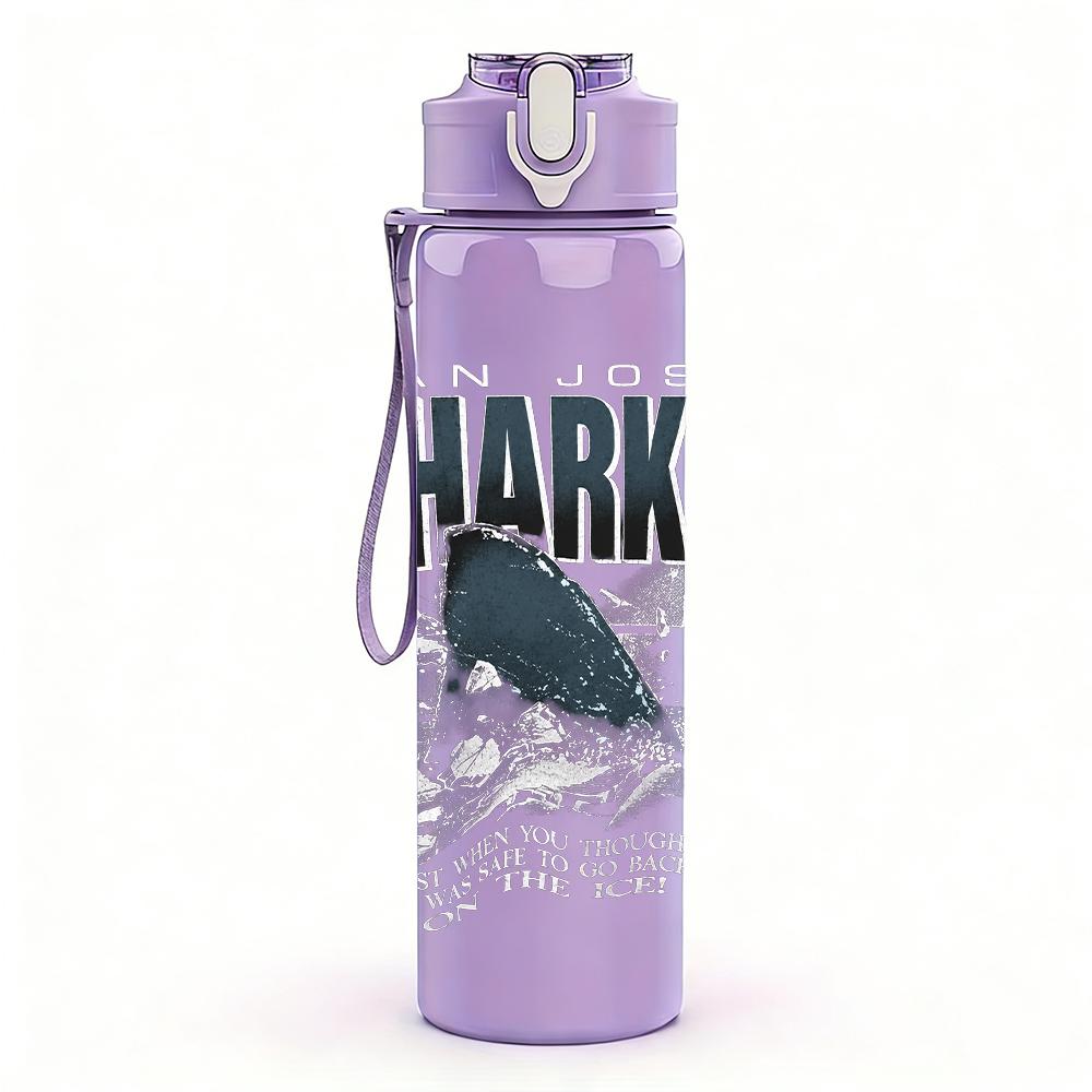 1PC Shark animal dark silhouette print 750ml colorful plastic sports water bottle leakproof pop up lid with straw for outdoor work home use