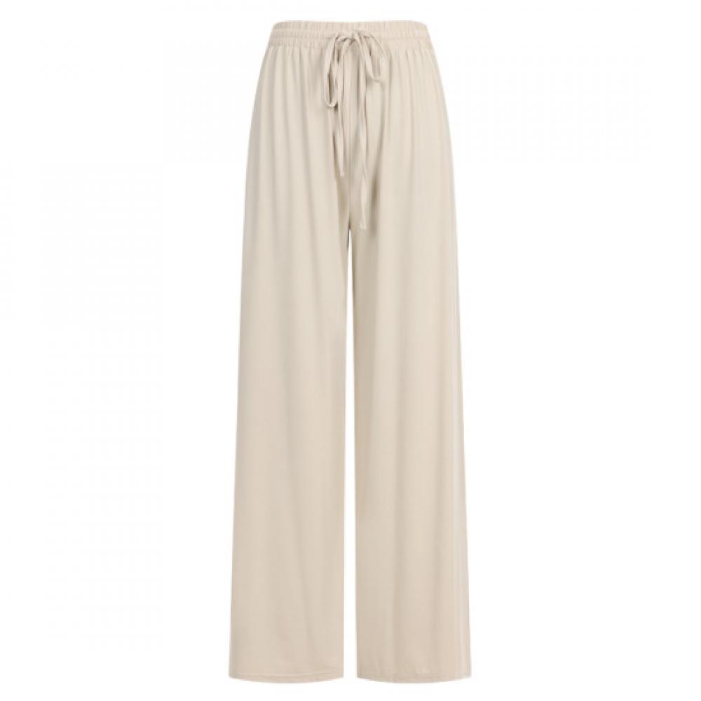 Shop   Women Ribbon Waistband Cooling Fabric Wide Pants Beige Pic Wpt 20648