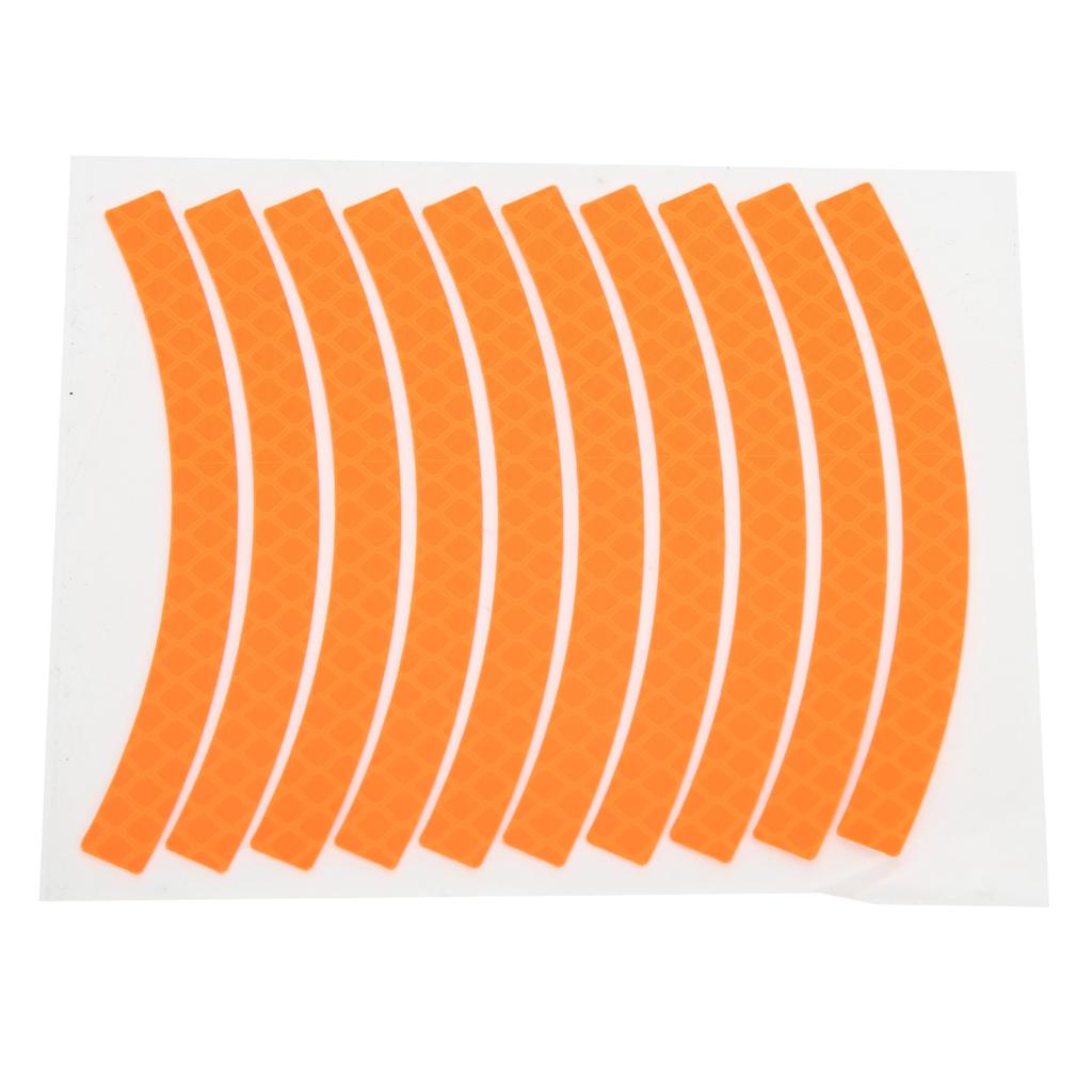 10pcs Bike Wheel Rim Reflective Stickers Waterproof Bicycle Safety Warning Sticker Tape Decoration (Orange)