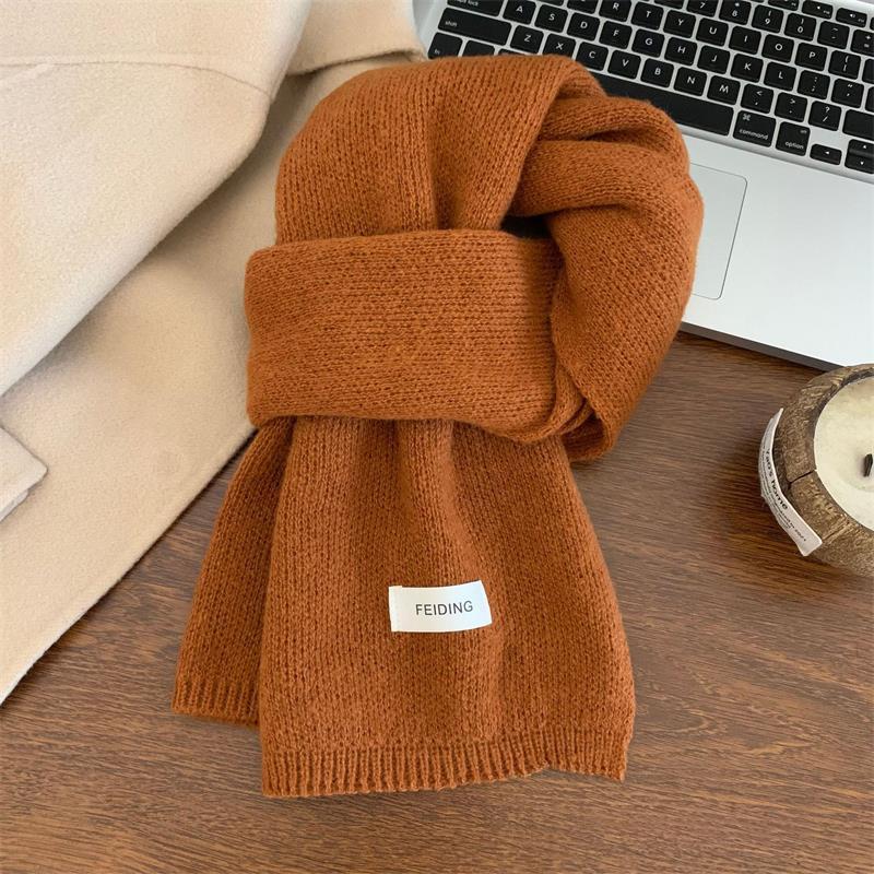 Cute Solid Color Plush Knitted Scarf Winter Warm Cold-proof Neck Guard Scarf Student Neckband Girly Fashion Mountaineering Glove