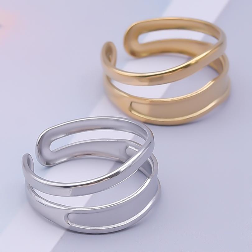 Different Thickness Two Layered Open Adjustable Ring Simple Fashion Jewelry Stainless Steel Rings For Women Men Accessories Gift
