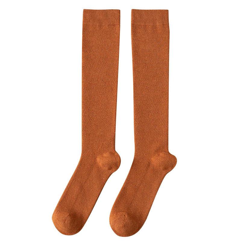 Female Spring and Autumn Pure Cotton Color Pressure Thin Leg Long Leg Socks