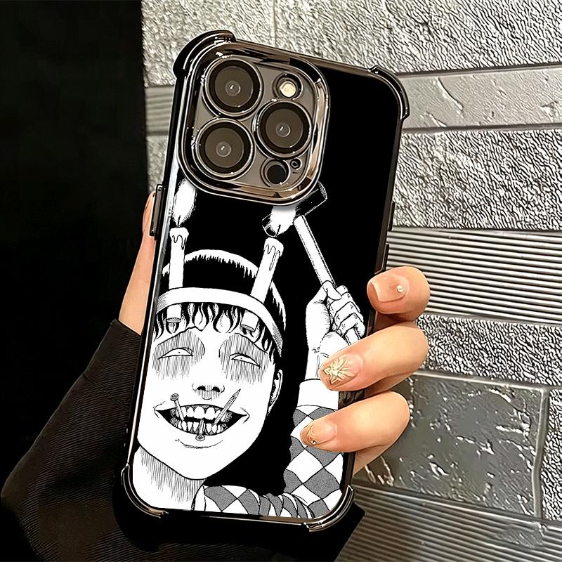 Japanese Horror Anime Plating Phone Case For Iphone 16 17 Pro Max Air 16E 14 15 Plus 12 13 Mini Anti-Fall Airabag Cover