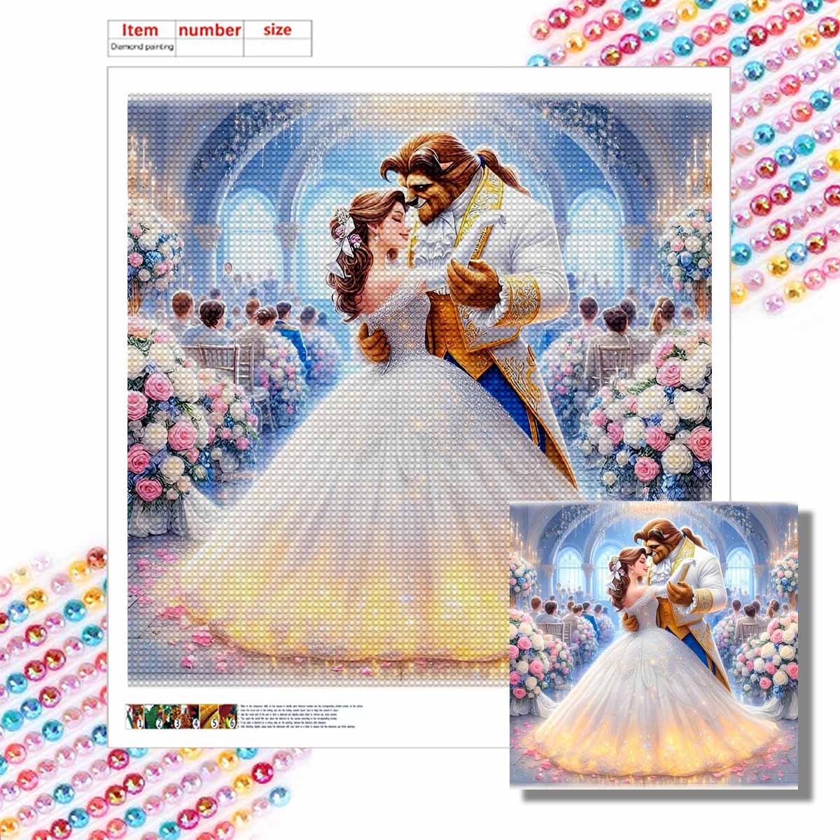 

Полная круглая алмазная живопись Красавица в свадебном платье и Чудовище Искусство Стразы Картина Мозаика DIY 5D Вышивка крестом Домашнее украшение Round 30x30cm