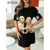 Summer Women's Dresses Casual Short Sleeve Round Neck Cute Cat Pattern Printed Loose Dress