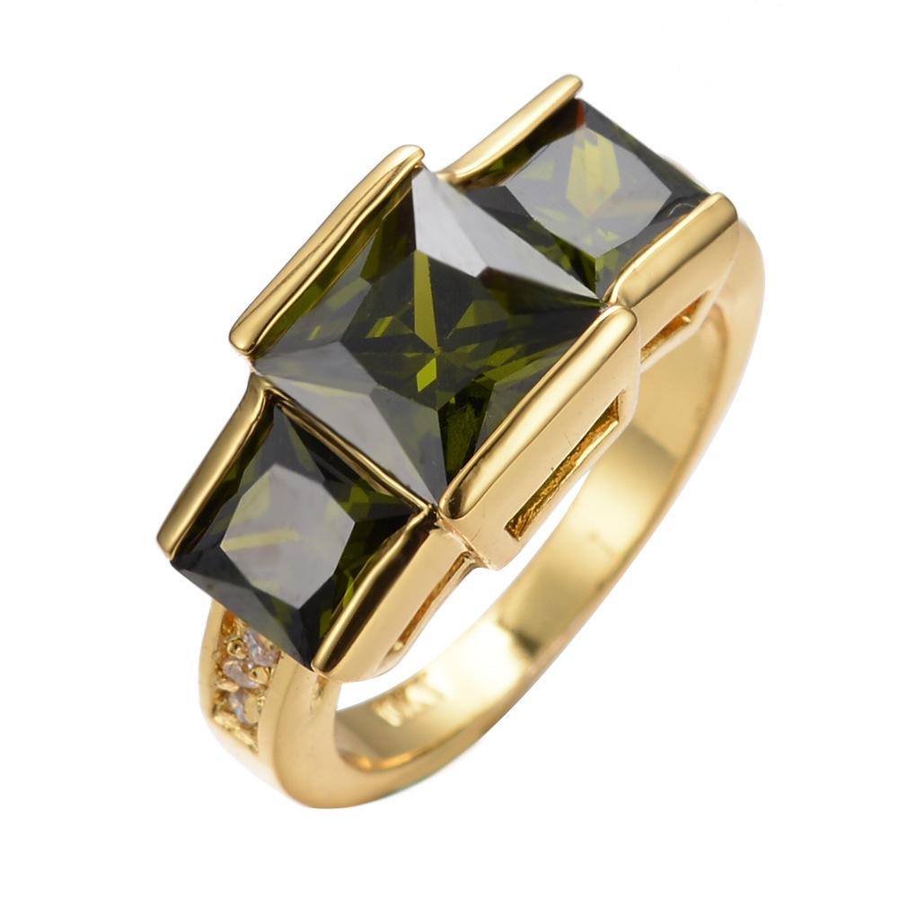 New gold olive green zircon ring, wind personality ring