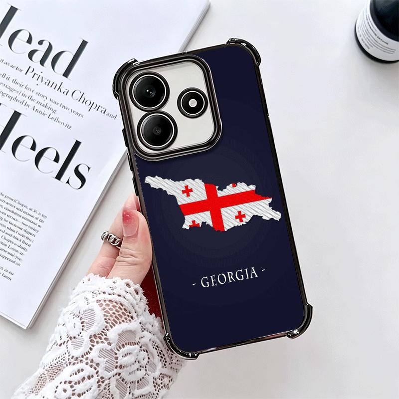 Georgia Passport Flag Plating Phone Case For Xiaomi Redmi Note 14 15 Pro Plus 13 12 11 11S 11T 10 9S 9 5G Anti-Fall Airabag Cove
