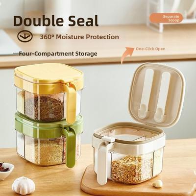 Glass Sealed Seasoning Jar 4 Grids Leak-proof Sugar and Salt Container Large Capacity Transparent Spice Tank Restaurant