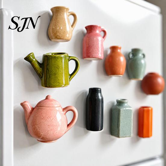 Creative Kitchen Organization Tools Mini Ceramic Vase Fridge Magnets, Cute Tiny Flower Magnets for Refrigerator Accessories Artificial Flowers,