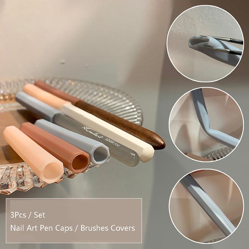 3Pcs/lot Nail Art Pen Caps Silica Gel Sealed Dustproof Pen Caps Manicure Tools Nail Brush Gel Pen For Nails Protective Tool