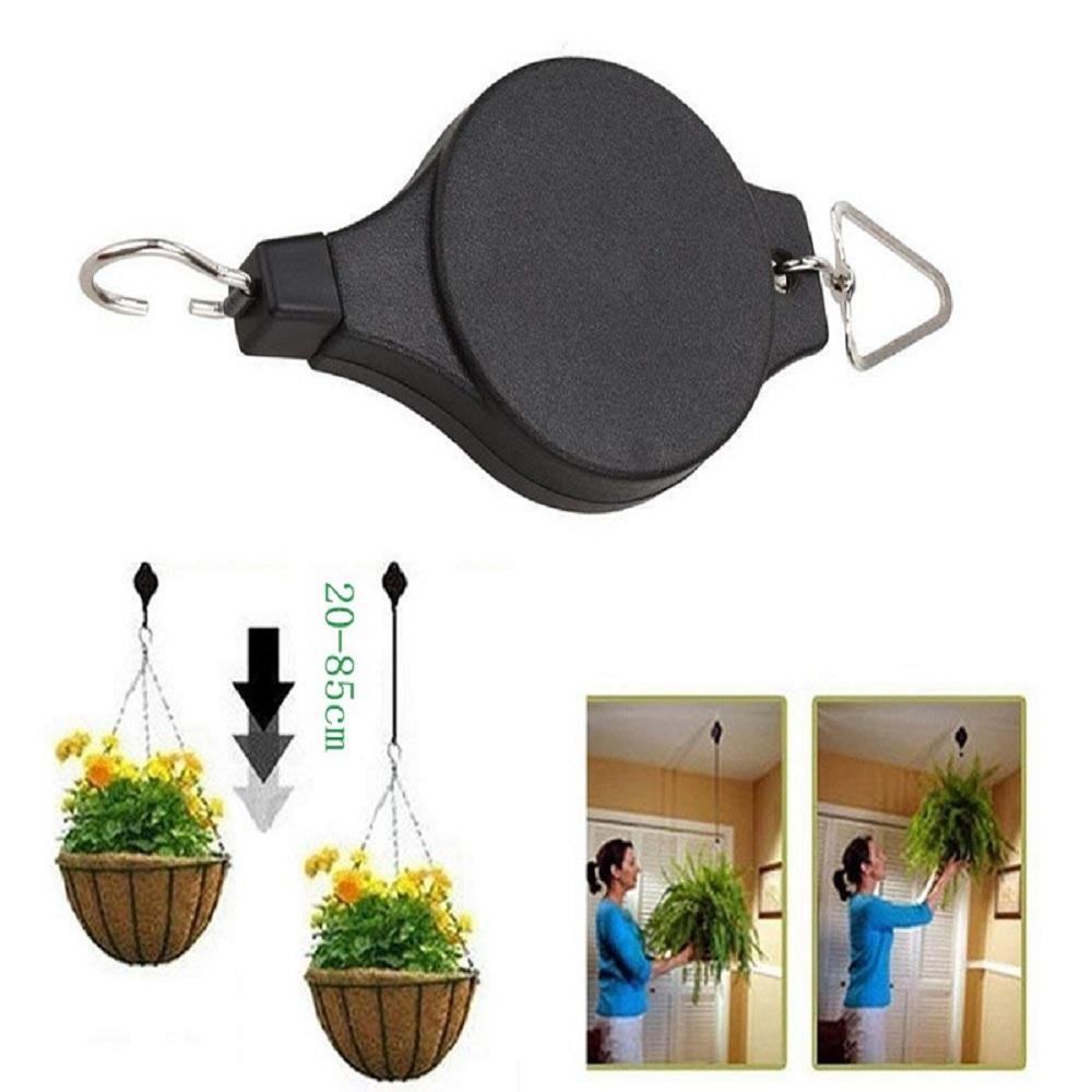

New 2PCS Black Retractable Pulley Hook Hanging Pull Down Hanger Garden Flower Plant