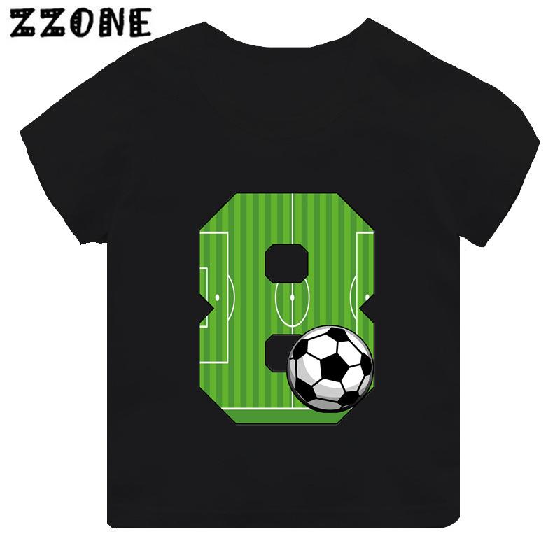 Black Modal Tshirt for Boys Cute Soccer Age Digital Print Short Sleeve Kids Top Creative Polyester Fabric